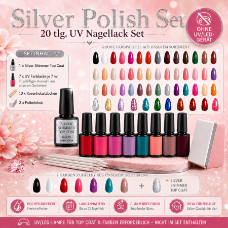 Silver UV Nail Polish Set - 20 tlg. UV Nagellack Set
